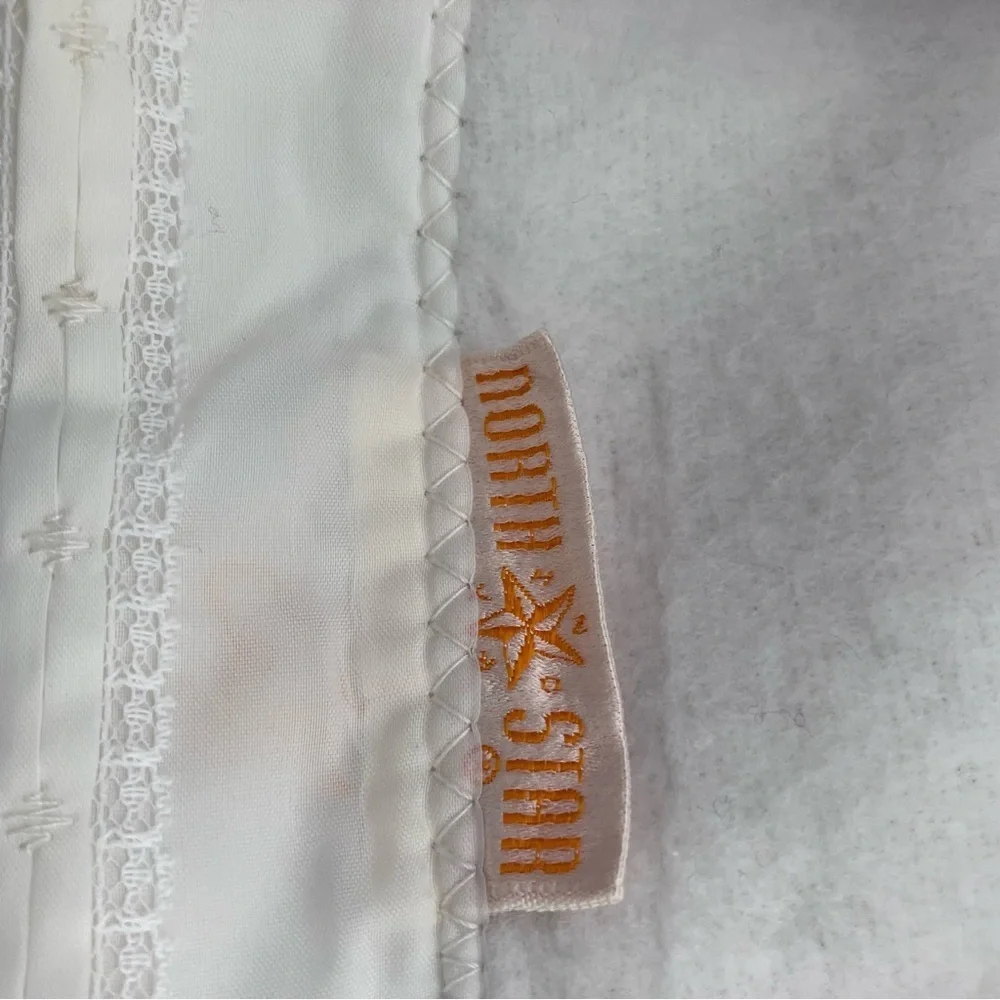 Vintage North Star Woolen Mill Co Baby Satin Trim Blanket Cream 37x 60 Lace